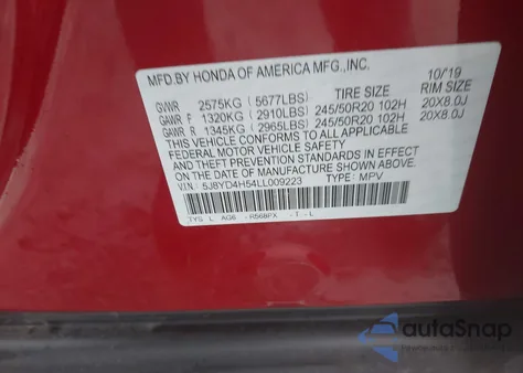 2020 Acura Mdx Technology Package z USA, uszkodzony, nr VIN 5J8YD4H54LL009223